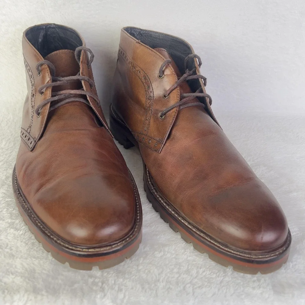 J&M 1850 Boots Mens 13M Brown Leather Chukka Lace‎ Up Brogue Ankle Casual